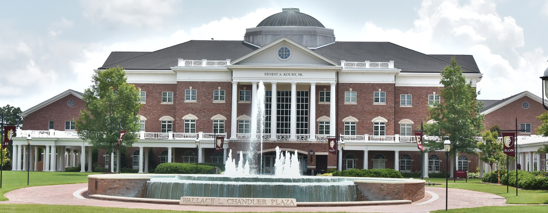 Brick building with a fountain