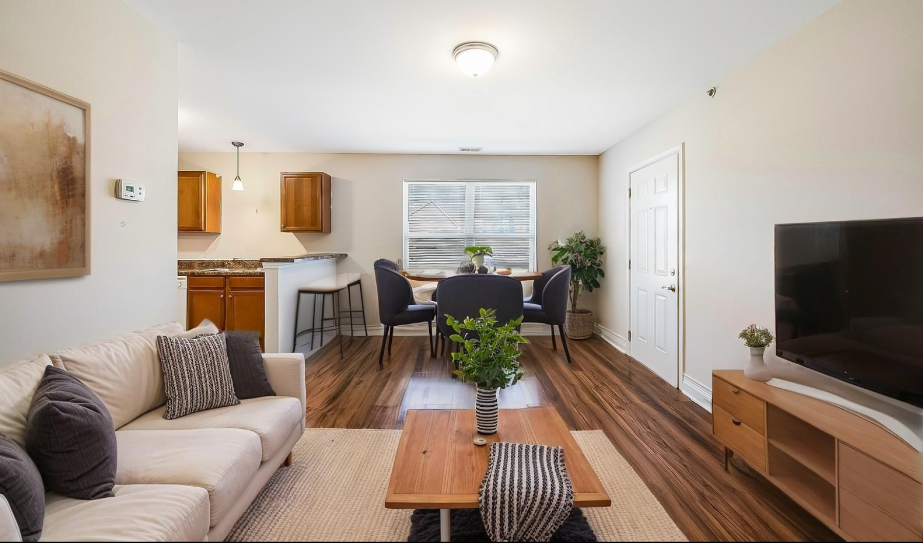Livingroom with couch, end table and chair